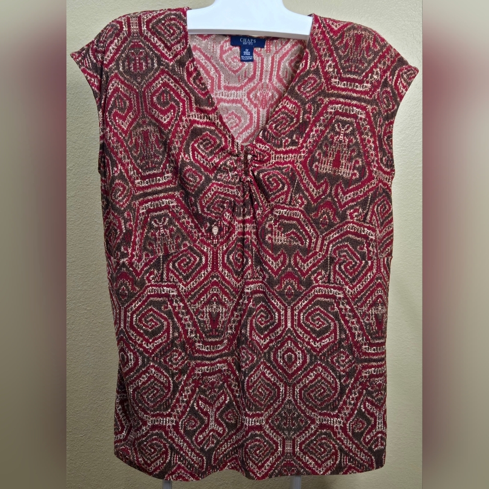 Chaps Burgundy and Cream Patterned Blouse